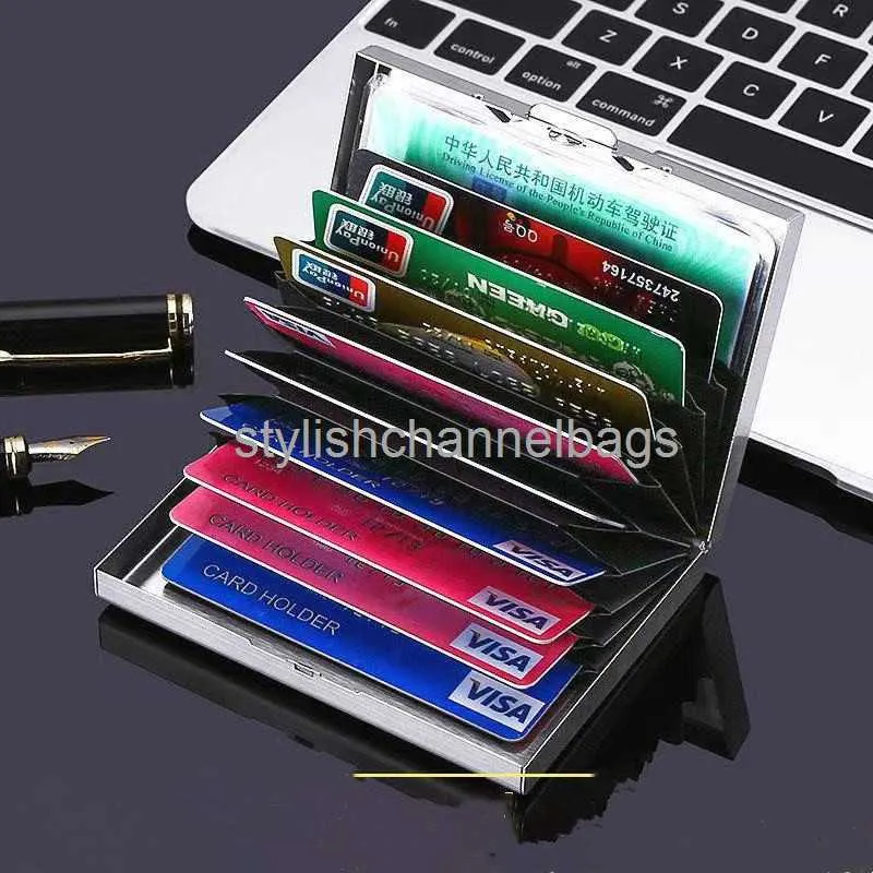 Carteiras portador de cartão de crédito de aço inoxidável Men Slim Anti RFID Viagem Id Card de Débito Caixa de Card Women Women Wallet Metal Case Carte 0204/23