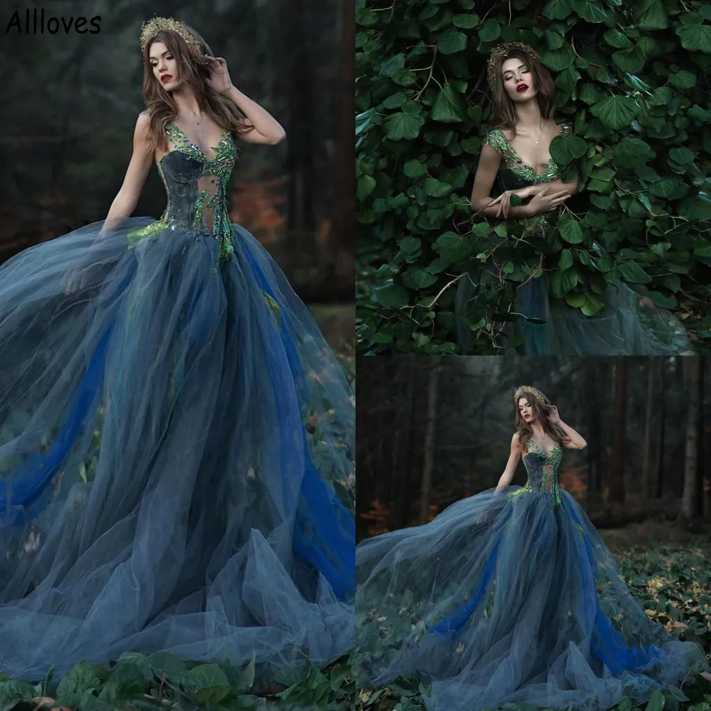 Fairy Forest Furquoise Velvet Prom Dresses Sparkle Rishonesonshostons tulle Tulle Vintage Ball Sexy Hollow Out V cap cap lease bress robe cl1777