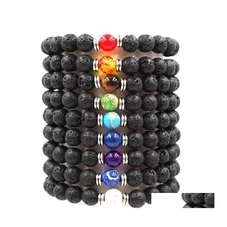 Kralen strengen 9 kleur lava rock ketting ketting bangle etherische olie diffuser stenen chakra bedel armband voor vrouwelijke heren mode aro otrsz