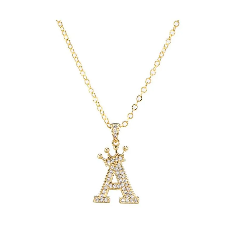 Pendant Necklaces Fashion Copper Zircon Az Crown Alphabet Chain Necklace Punk Hiphop Style Woman Man Initial Name Jewelry Drop Deliv Otdeq