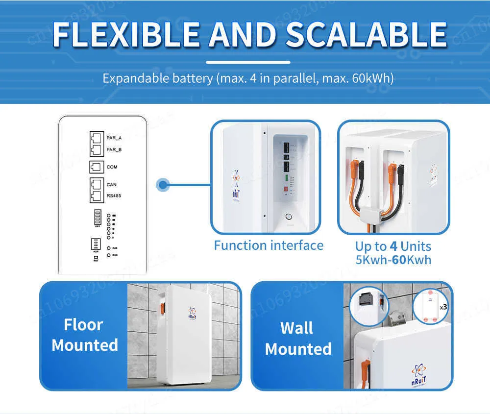 48V LIFEPO4 Batteri NRUIT Hem Batteri Backup 100AH ​​200AH 300AH Batteripaket för hus på Off Grid 5kW 10KW 15KW Solenergi