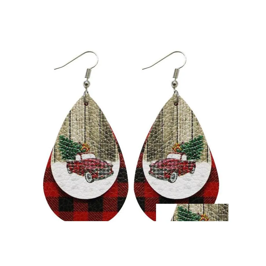Dangle Chandelier Fashion Jewelry Pu Leather Earrings Double Layer Christmas Santa Claus Snow Faux Drop Delivery Dh6Zv