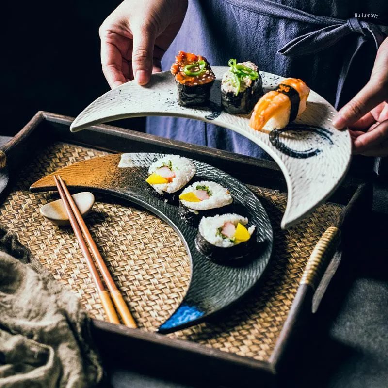 Teller LingAo Keramikteller, kreativer großer Mond, Sushi, japanische Küche, flache Dessert-Gebäck-Knödel-Platte