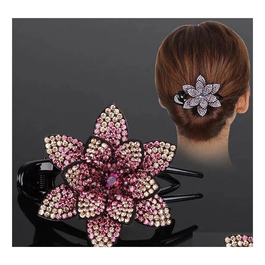 H￥rkl￤mmor Barrettes Rhinestone Flower Duckbill Claws Vintage Accessories for Women Shinning Hairpin Ponytail Headwear Drop Delive Dhxuk