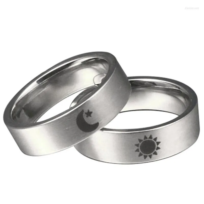 Anéis de casamento Titanium Steel Sun and Moon Promise anel para casal noivado legal homem homem BFF BFF Day Day Gift