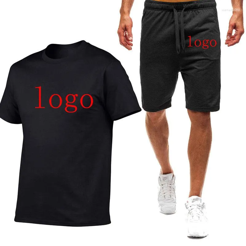 Men's Suits 2023 Logo Customization Brand Fashion Printed T-Shirt Sports Suit Casual Wear Summer Short-Sleeved Pants 2-Piece Set