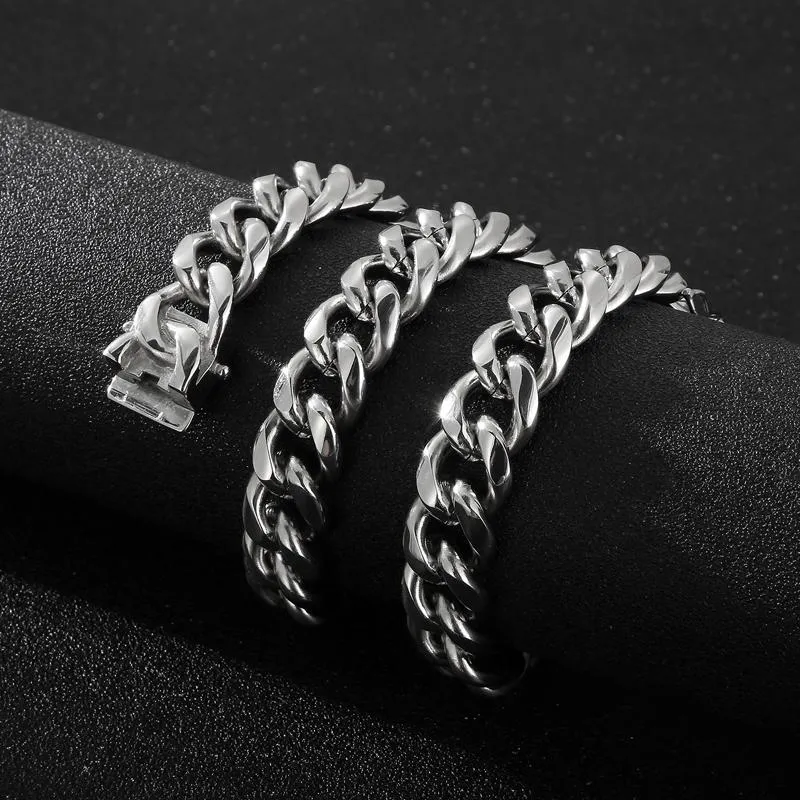 Collar de cadena de eslabones cubanos de acero inoxidable grande de plata para hombre Hip-Hop Jewelry Heavy 15mm 18-26inch