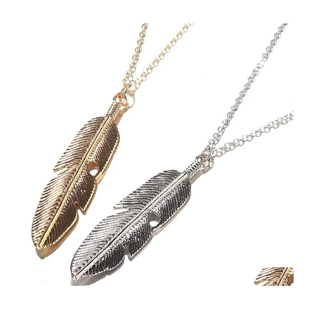 Pendant Necklaces Fashion Feather For Women Long Sweater Chain Jewelry Gifts Leaf Pendants Chocker Necklace Vipjewel Drop Delivery Dh0Pv