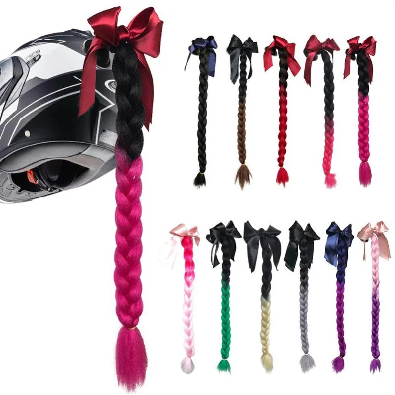 Motosiklet kaskları kask örgü motosiklet kadın örgüler 24 "Twist enayi çift pigtail at kuyruğu ile