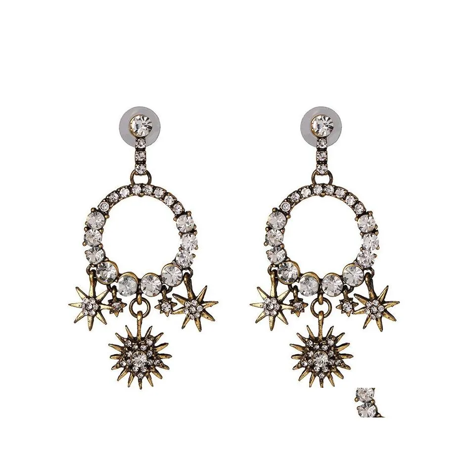 Araña colgante Joyería de moda Pendientes barrocos retro Diamond Rhinstone Star Stud Drop Delivery Dhqvr