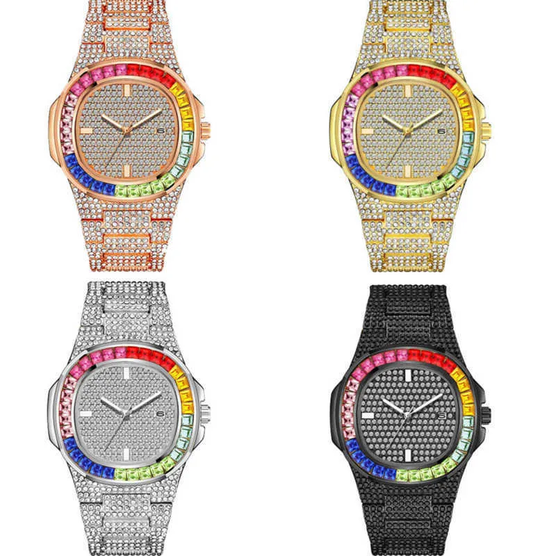 Hommes De Luxe Hip Hop Glacé Montres Bling Montre En Or Mâle Strass Quartz Montre-Bracelet Relogio Masculino