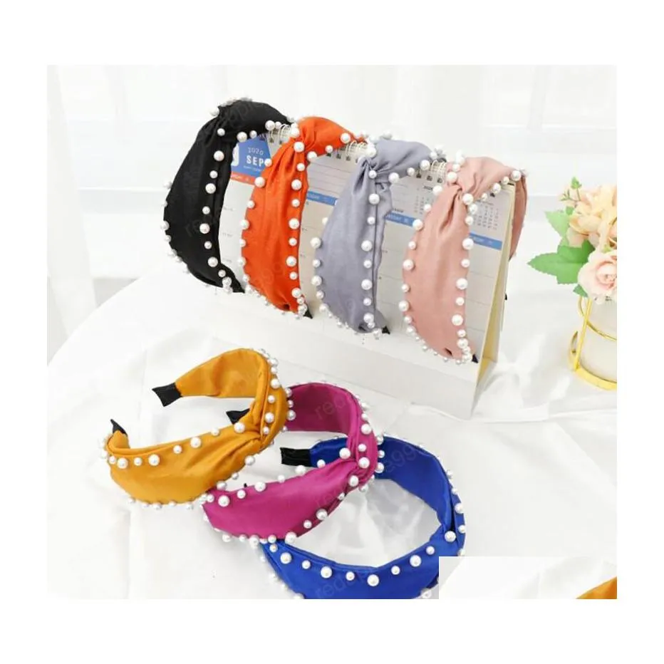Headbands Fashion Women Hair Accessories Pearls Headband Center Cross Knot Fresh Color Hairband Girls Drop Delivery Jewelry Hairjewel Dhw3I