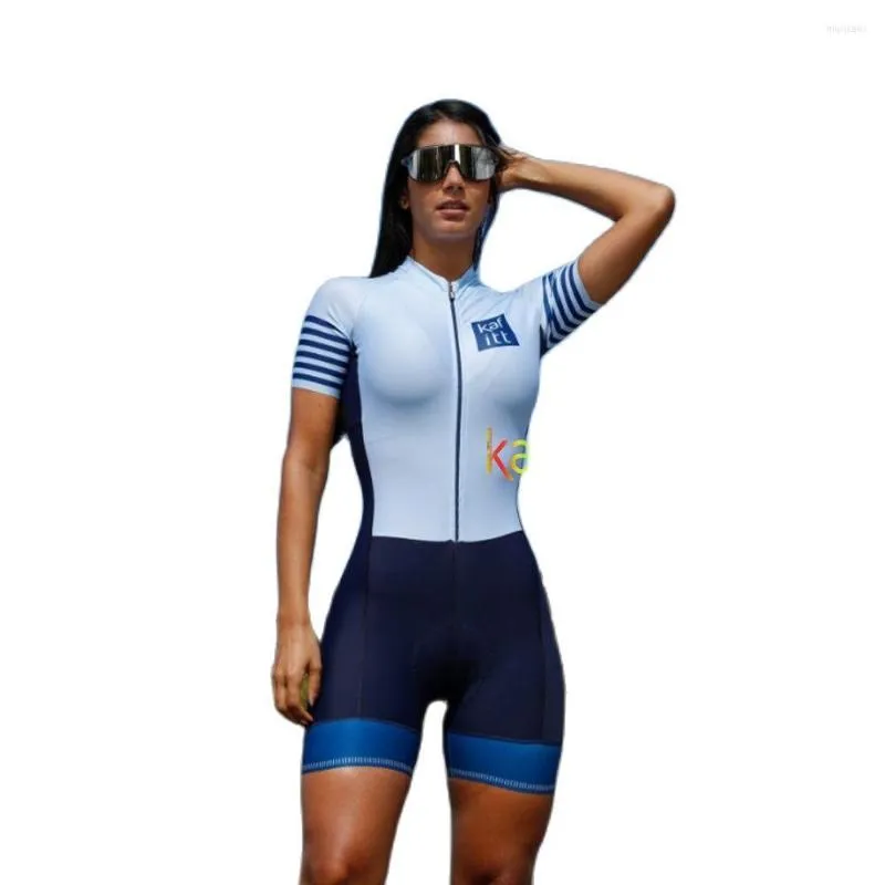 Yarış Setleri Erkek Triatlon Kaficycling Tulum Çift Set Kadın Giyim Promosyonu Mavi Bisikletçi Kısa Kollu