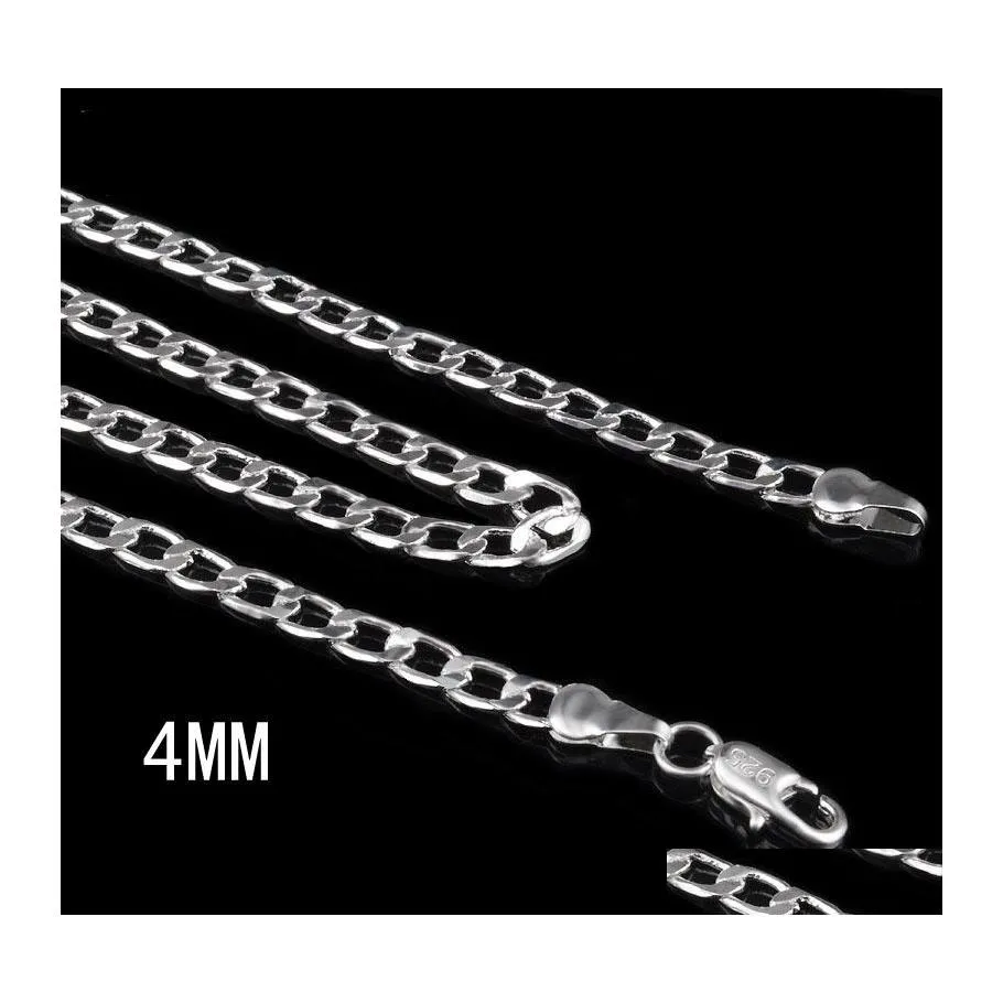 Kedjor mode 4mm i sidled 925 sterling sier choker halsband f￶r kvinnor m￤n lyx smycken storlek 16 18 20 22 24 tum droppleverans otqah