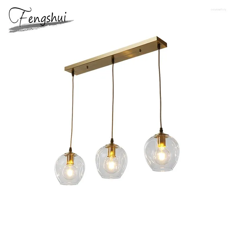 Pendelleuchten Nordic Kupfer Glas Lichter Lampe LED-Beleuchtung Wohnzimmer Esszimmer Schlafzimmer Küche Loft Home Deco Hängen
