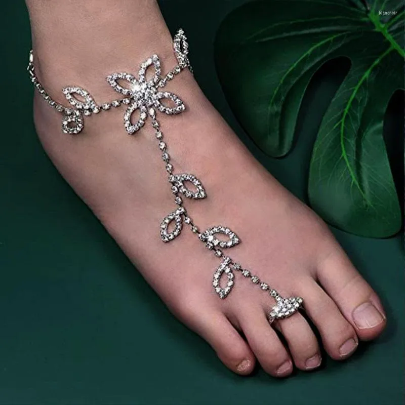 Hakemler 1pc moda plaj yaprağı ayak zinciri kadınlar için halho mücevher rhinestone toe ring yalınayak sandaletler femme hediye