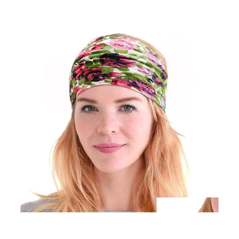 Bandeaux Imprimé Coton Femmes Bandeau Stretch Turban Accessoires De Cheveux Chapeaux Yoga Run Bandage Poils Bandes Large Headwrap Drop Del Ot3Wp