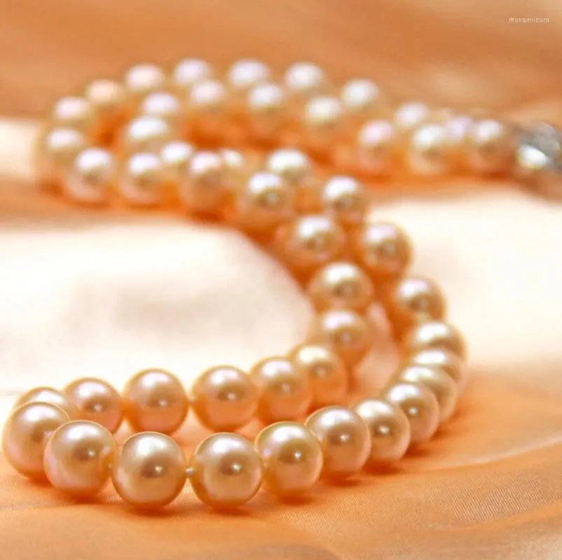 Chains Jewelry Luxury Collection Natural Pearl Necklace Pure Pink 10-11mm Round Bright Genuine Send Mom GIFTl