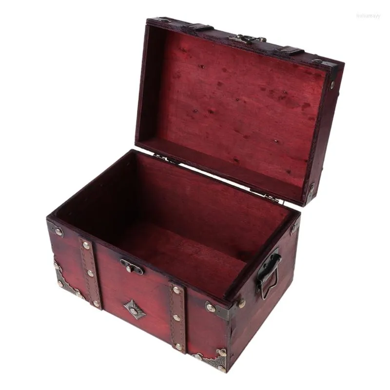 Förvaringslådor 2023 Treasure Chest Vintage trälåda antik stil smycken arrangör för Trinket Home Mask