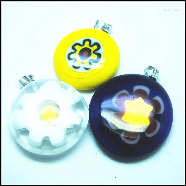 Pendentif Colliers 3pcs Pendentifs En Verre Taille 25mm Fleur Unique Perles Charmes Bijoux Millefiori Nice Diy