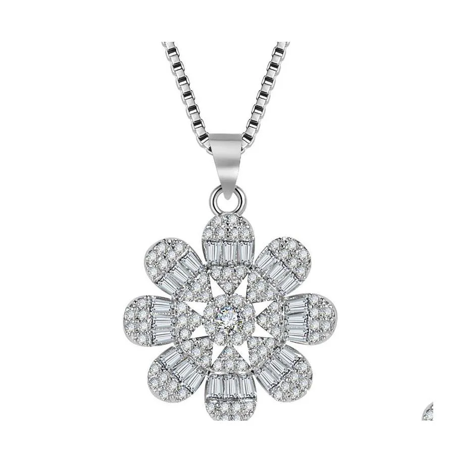 Pendentif Colliers Fl Diamant Fleur À Huit Pétales Échelle Carré Collier Microset Zircon Fleur De Cerisier Amour Chaîne Vipjewel Drop Delive Dhqla