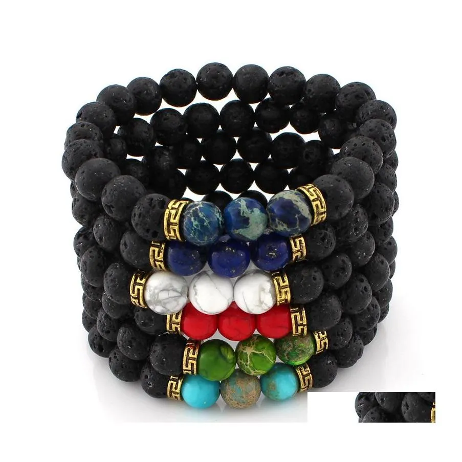 Beaded Strands 6 Designs Lava Rock Beads Charms Armband Womens Essential Oil Diffuser Natural Stone P￤rled Bangle For Men s Chakr otblg