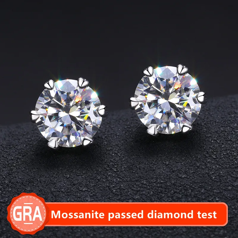 Klasyczna moda 925 srebrna srebrna kolor 0,5ct-1CT Przedstawiono test bling moissanite diamentowe kolczyki dla mężczyzn kobiety miły prezent