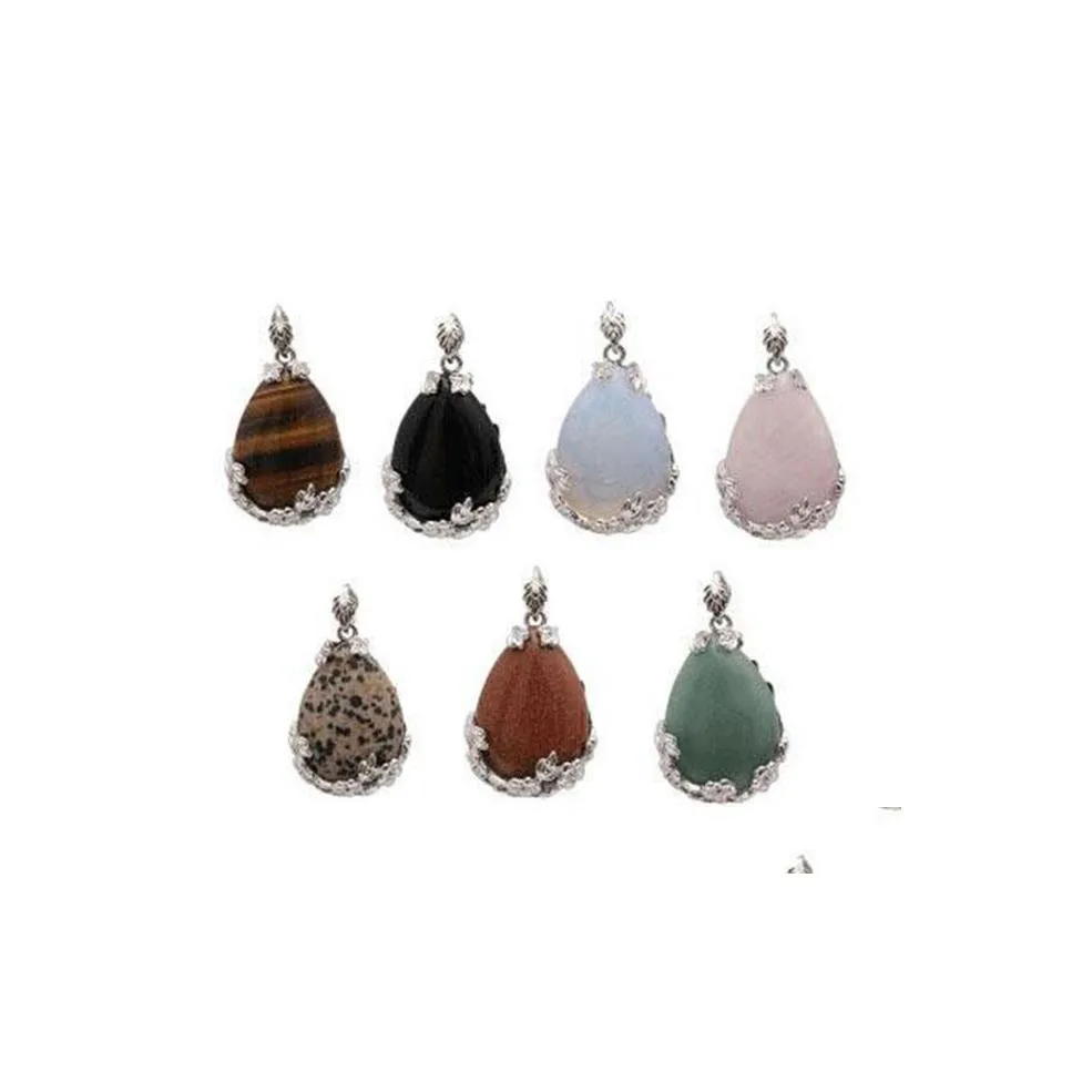 Pendant Necklaces Natural Stone Necklace Drop Bezel Flower Gem Exquisite Nanashop Delivery Jewelry Pendants Dh05S