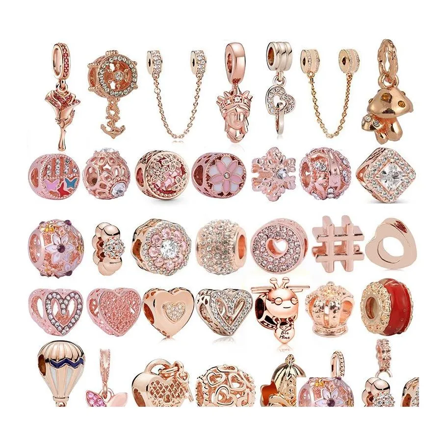 Alloy Fashion Heart Christmas Original Rose Gold Love Pendant Charm Diy Beads Fit Charms Bracelet Jewelry Drop Delivery Otudp