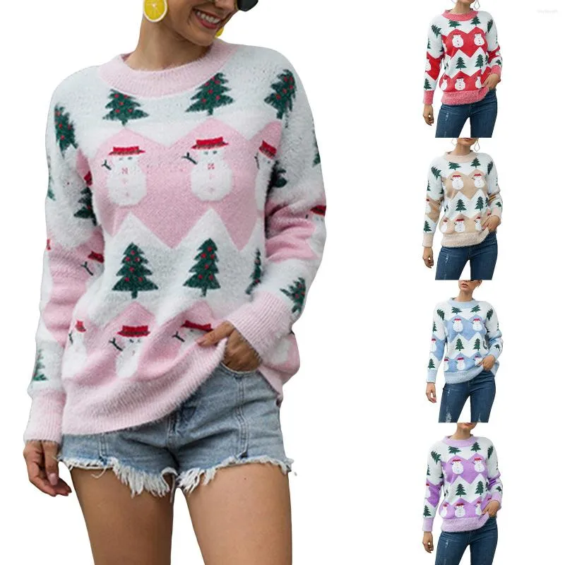 Women's Sweaters Christmas Tree Snowman Women Knit Sweater 2023 Brand Comfortable Long Sleeve Round Neck Pullover For Lady