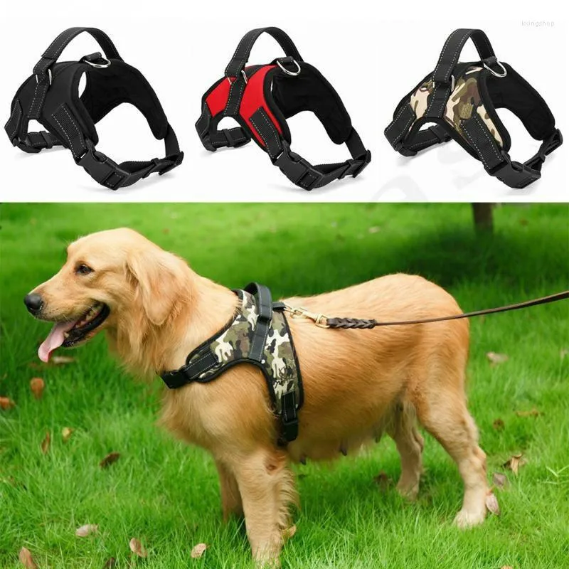 Hundhalsar Justerbar reflekterande nylon Harness Collar Treh Leads For Small Large Dogs Walking Pets Pets Chest Rems