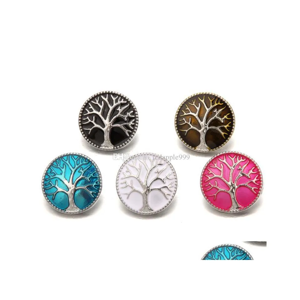 CLASPS HOODS Fashion Tree of Life 18mm Snap Button Jewelry Emamel Process Noosa Chunks Diy Ginger Charms Armband Halsband Drop de Dhjks