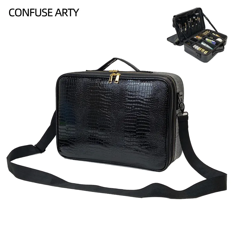 Cosmetische tassen kisten pu lederen tas professionele make -up doos grote capaciteit opberg toilet toiletrie make -up koffer 230203