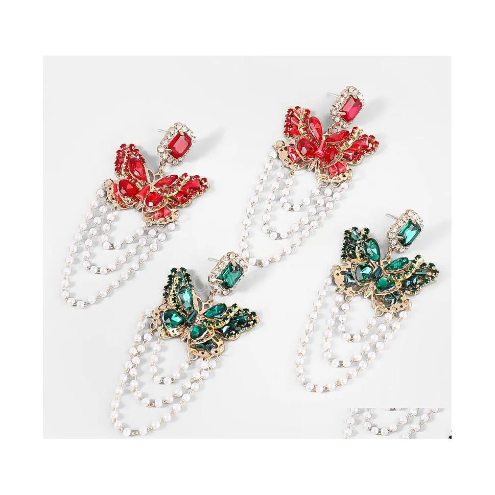 Cuelga la araña Moda Rhinestone Imitación Perla Mariposa Pendientes Fiesta Mujer Joyería elegante Entrega de la gota Dhgqs