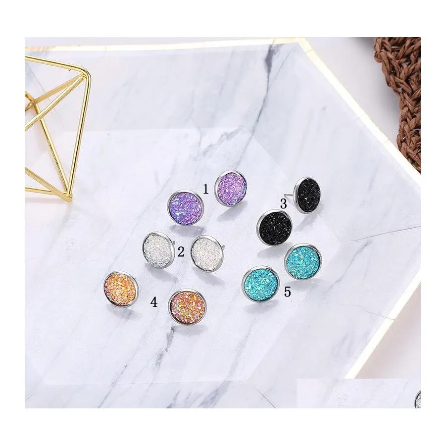 Stud Women Minimalistyczne okrągłe kamienne kolczyki Świecenie żywicy ze stali nierdzewnej Hipoalergenność dla damskich biżuterii mody bk drop deli otul