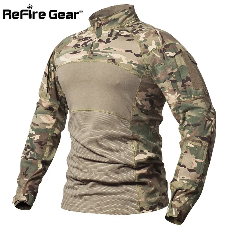 T-shirts pour hommes ReFire Gear Chemise de combat tactique Hommes Coton Uniforme militaire Camouflage T-shirt Multicam US Army Vêtements Camo Chemise à manches longues 230204