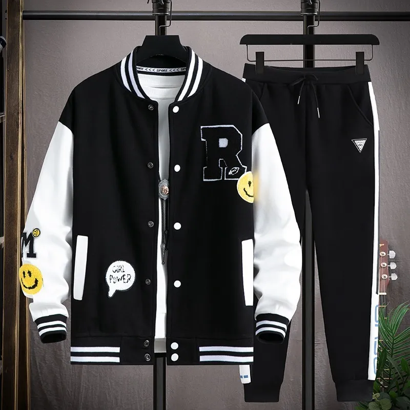 Мужские спортивные костюмы весенний осенний костюм Casual Fashion Men Set Baseball Jacket Hip Hop Sports с двумя частями костюмы Корейский молодежь Sets SweetSuit 230204