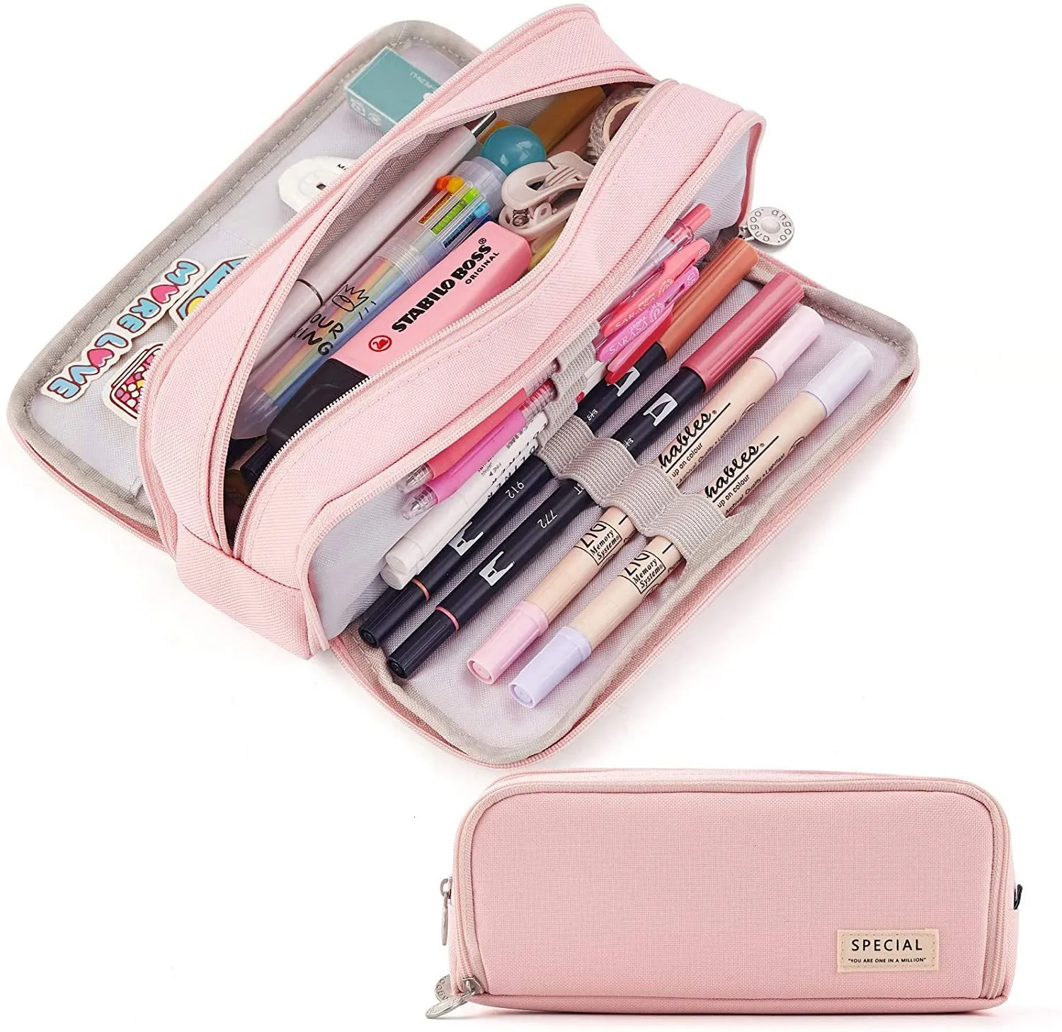 2 Pack Galaxy Pencil Pouches - Blue & Purple 3-Ring Binder Pen Cases With Zipper