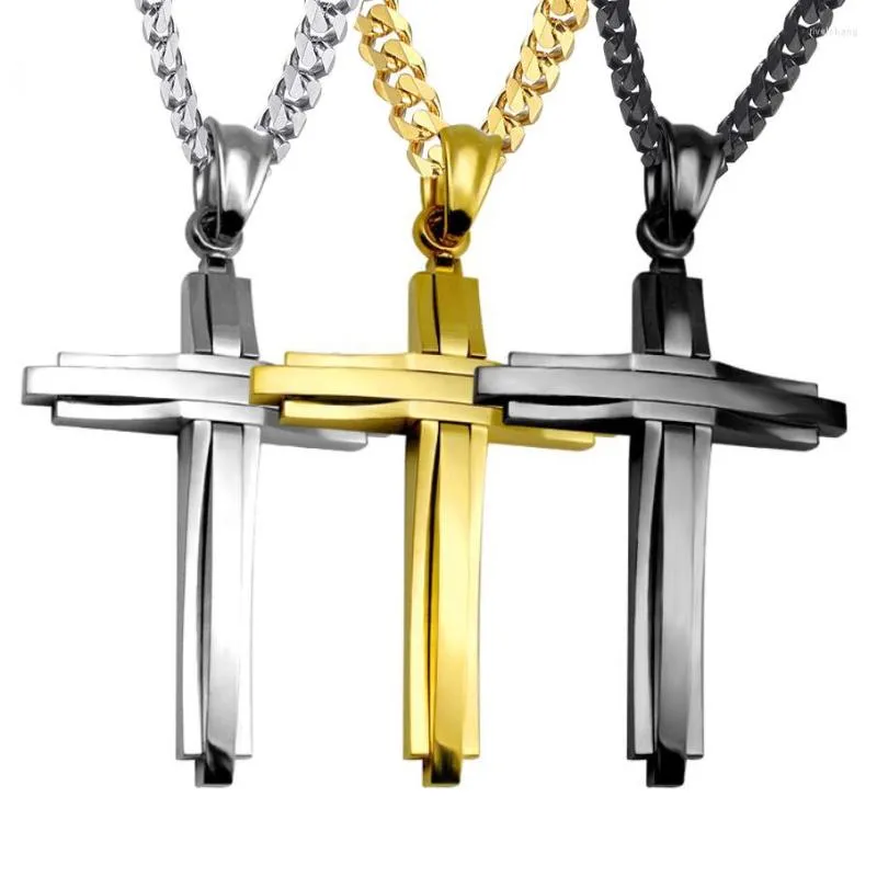 Collares pendientes Cruz de acero inoxidable para hombre Collar de cadena Sidewalk Cuban Link Black Gold Color Silver Jewelry Gift