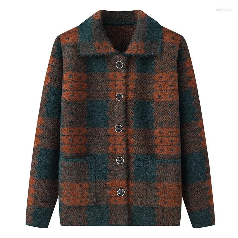 Femmes tricots 2023 Vintage moyen-âge femmes Plaid tricot pull Cardigan veste automne hiver vêtements d'extérieur à manches longues hauts femme chandails manteau