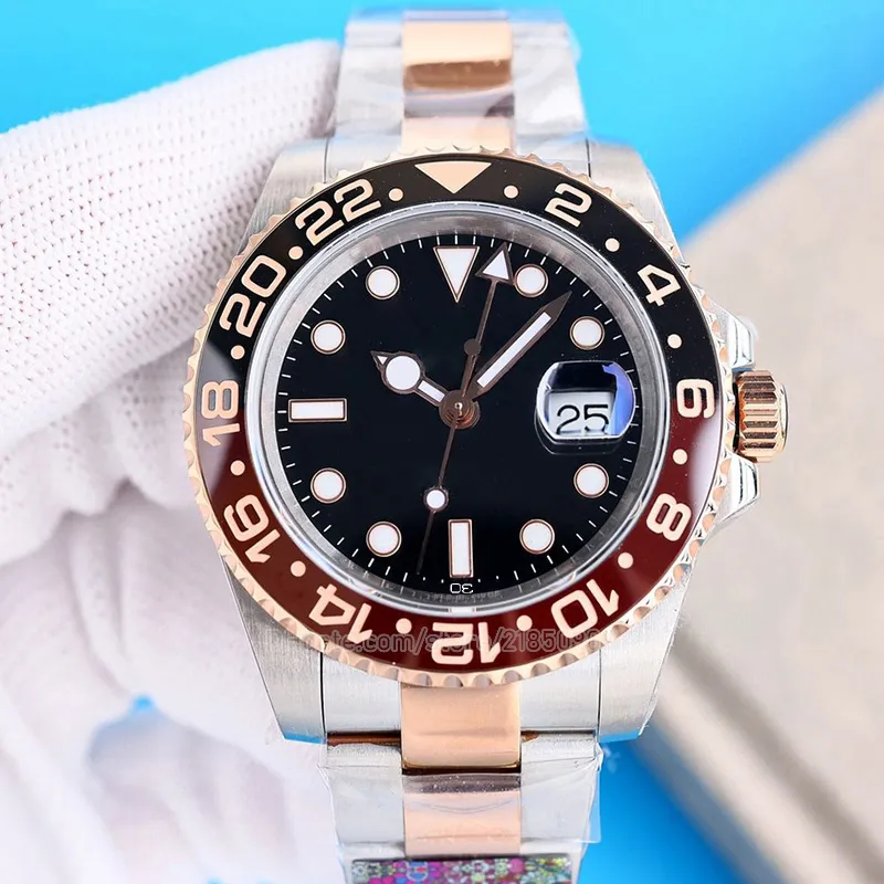 Kök Beer GMT Tasarımcı Saatler Erkekler İzle Batman Oro Rosa Batgirl Cerachrom Çember Siyah Dial Dial İstiridye Bilezik Jubilee 3186 Hareket 3285 Rol Safir Erkekler İzle 2836