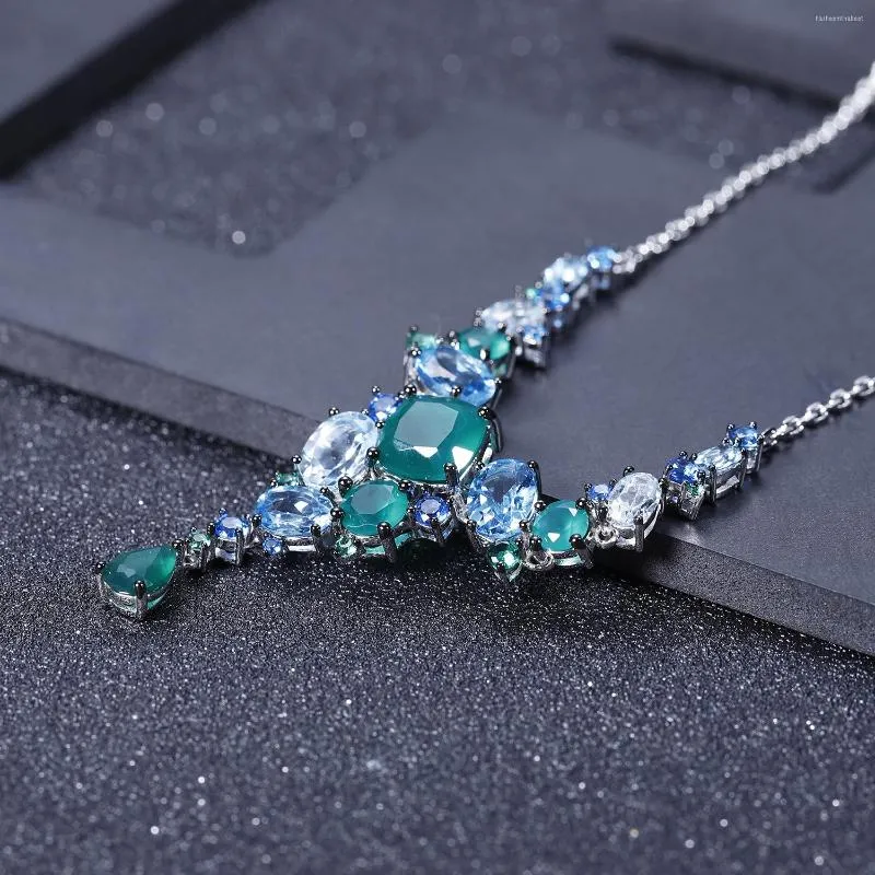 Подвесные ожерелья Ожерелье Уникальные украшения S925 Серебряное серебро натуральный цвет банкет роскошный набор драгоценных камней