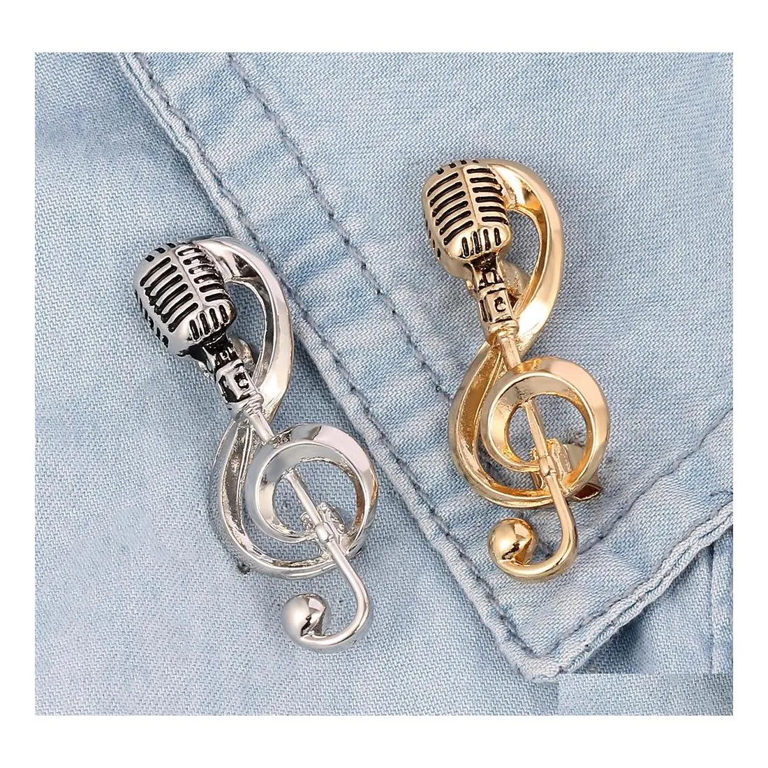 Pins Brooches Fashion Jewelry Music Microphone Shape Brooch Alloy Voice Tube Drop Delivery Dhgni