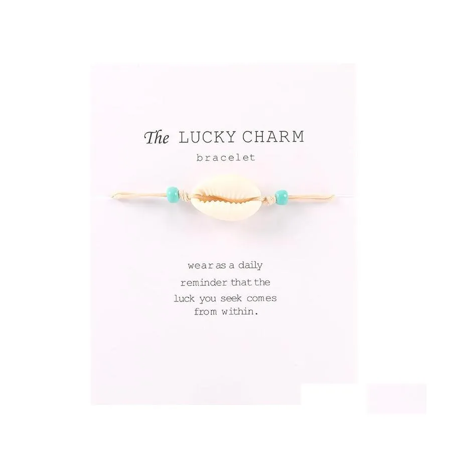 Charm Bracelets Natural Shell Bracelet With Lucky Card Beach Seashell Colorf String Rope Chains Adjustable Bangle For Women Men Fash Otolw