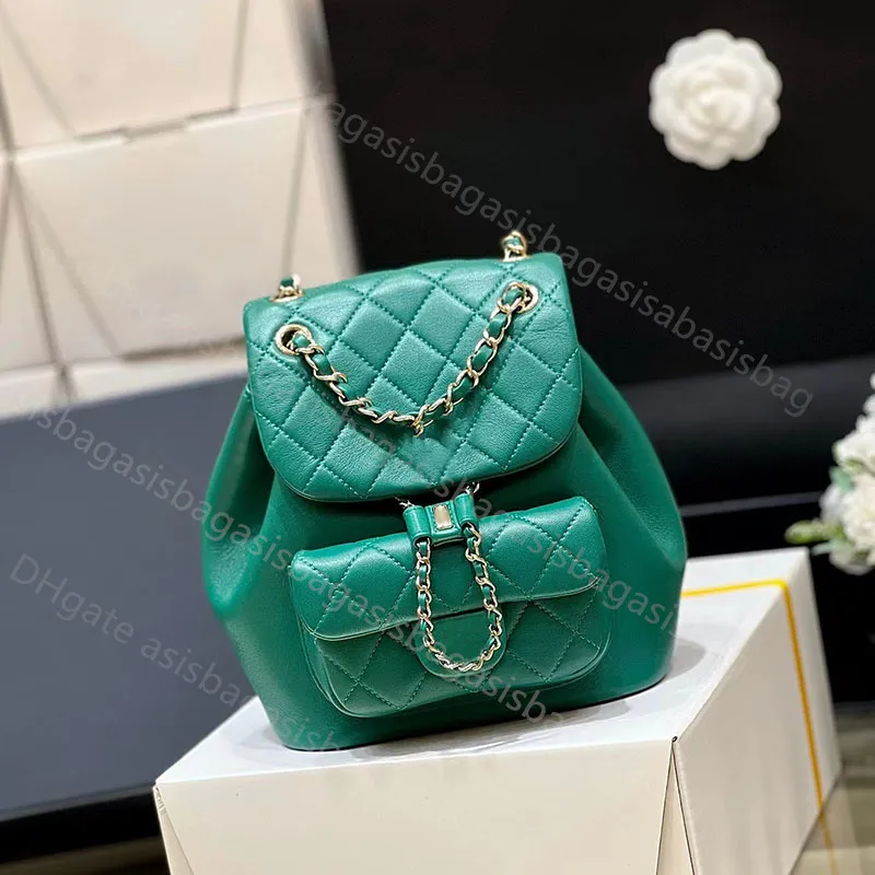 10A Black Women Backpack Purse acolchoado CC Duma mini backpack bolsa verde Cazeiro de couro de couro moeda de bolsas de bolsas Duffle saco 11744