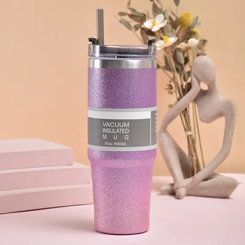 New 30oz Tumbler Water Bottles Double Wall Stainless Steel Vacuum Insulated Large Travel Mug Coffee Cups With Splash-Proof Lids Straws
