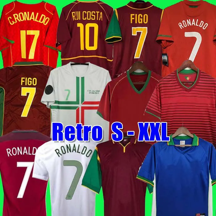 ロナウドレトロサッカーユニフォーム 1998 1999 2010 2012 2002 2004 RUI COSTA フィーゴ NANI クラシックサッカーシャツ Camisetas デ フットボール ポルトガル ヴィンテージ