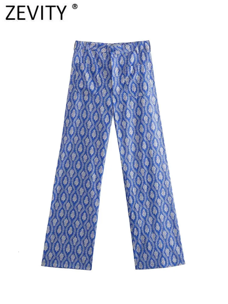 Kvinnors byxor capris zevity kvinnor vintage blommig tryck avslappnad smala raka byxor kvinnliga chic knappar affär långa byxor pantalones mujer p1984 230203