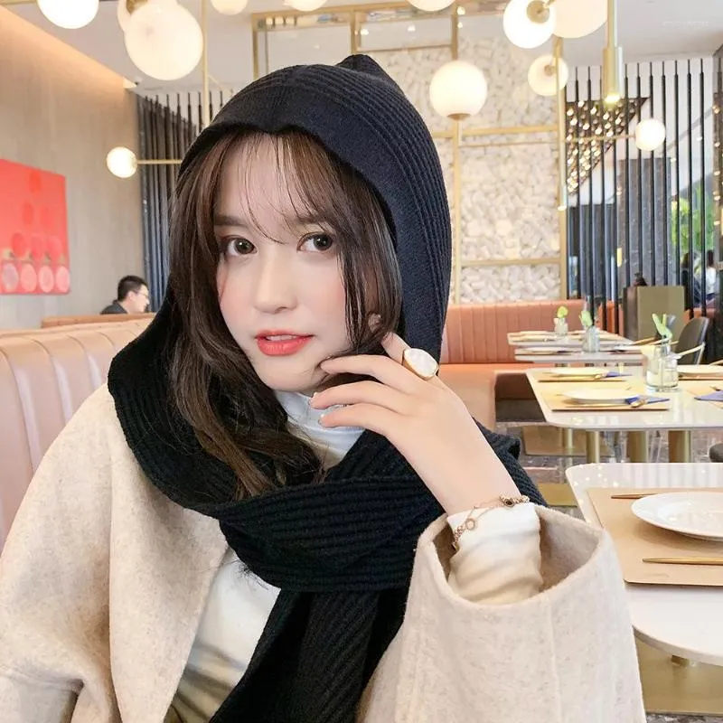 Scarves Thick Warm Scarf Ladies Pure Color Imitation Cashmere Black Female Winter To Increase Ahawl Cape Hat D219