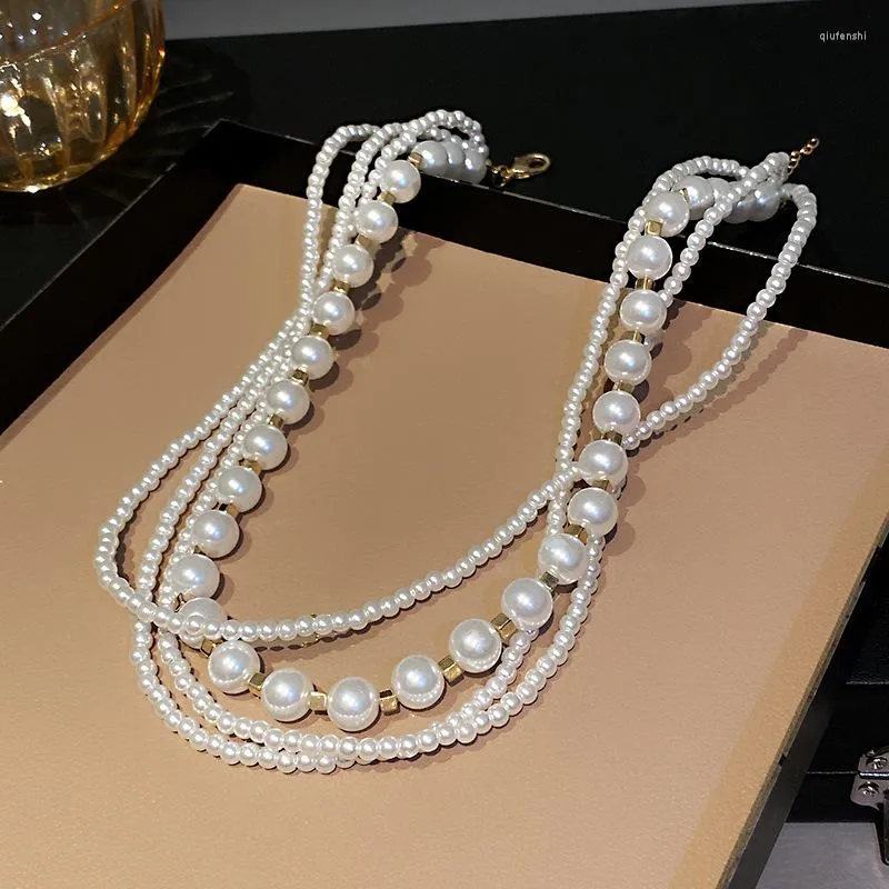 Ras du cou Punk Hiphop chaîne épaisse multicouche simulé colliers de perles ensembles pour hommes Vintage sculpté amour pendentif bijoux